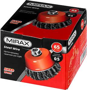 MIRAX 65 мм, жгутированная стальная проволока 0.5 мм, чашечная щетка-крацовка для УШМ (35104-065)