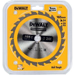Пильный диск DEWALT DT1934, CONSTRUCTION по дереву с гвоздями 165/20, 24 ATB +10°
