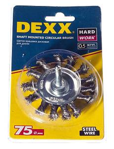 DEXX. Щетка дисковая для дрели, жгутированная стальная проволока 0,5мм, 75мм 35108-075
