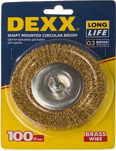 DEXX. Щетка дисковая для дрели, витая стальная латунированная проволока 0,3мм, 100мм 35110-100