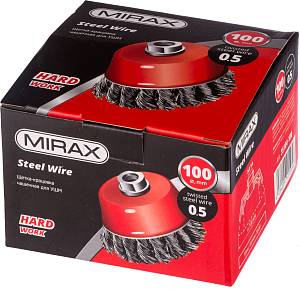 MIRAX 100 мм, жгутированная стальная проволока 0.5 мм, чашечная щетка-крацовка для УШМ (35104-100)