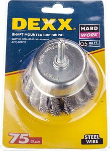 DEXX. Щетка чашечная со шпилькой, жгутированная стальная проволока 0,5мм, 75мм 35111-075