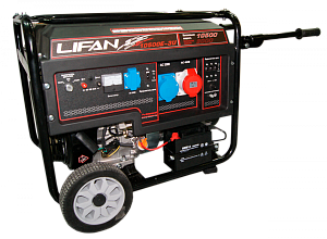 Генератор бензиновый LIFAN 10500E-3U (220/380В, 10/10,5 кВт, 4-х тактный, бензиновый KP460E, одноцилиндровый, с воздушным охлаждением, 20 л.с., объем 460см³, электрозапуск, 90 кг)
