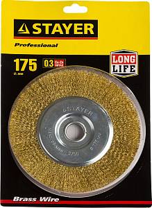 STAYER 175 мм, витая стальная латунированная проволока 0.3 мм, щетка дисковая для УШМ, Professional (35122-175)